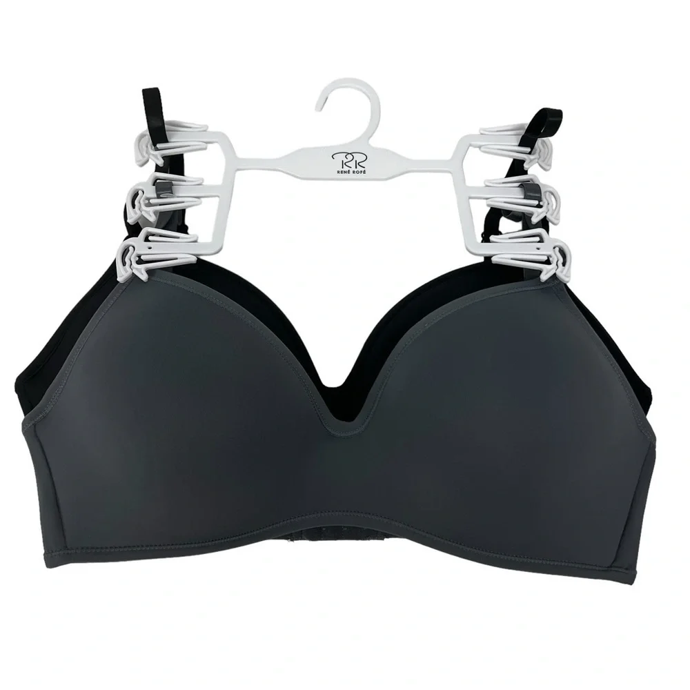 Rene ROFE Women’s Bras Sz 36C Lot/2 Gray & Black Wire-free Lightly Padded - Picture 2 of 9